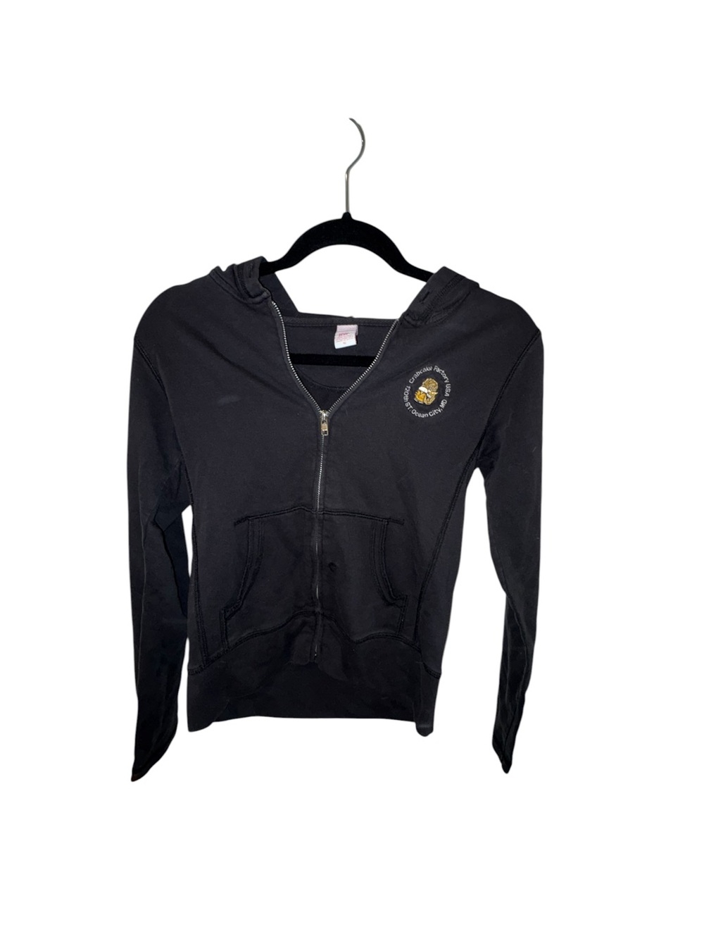 Black Zip-Up Hoodie with Small Chest Patch